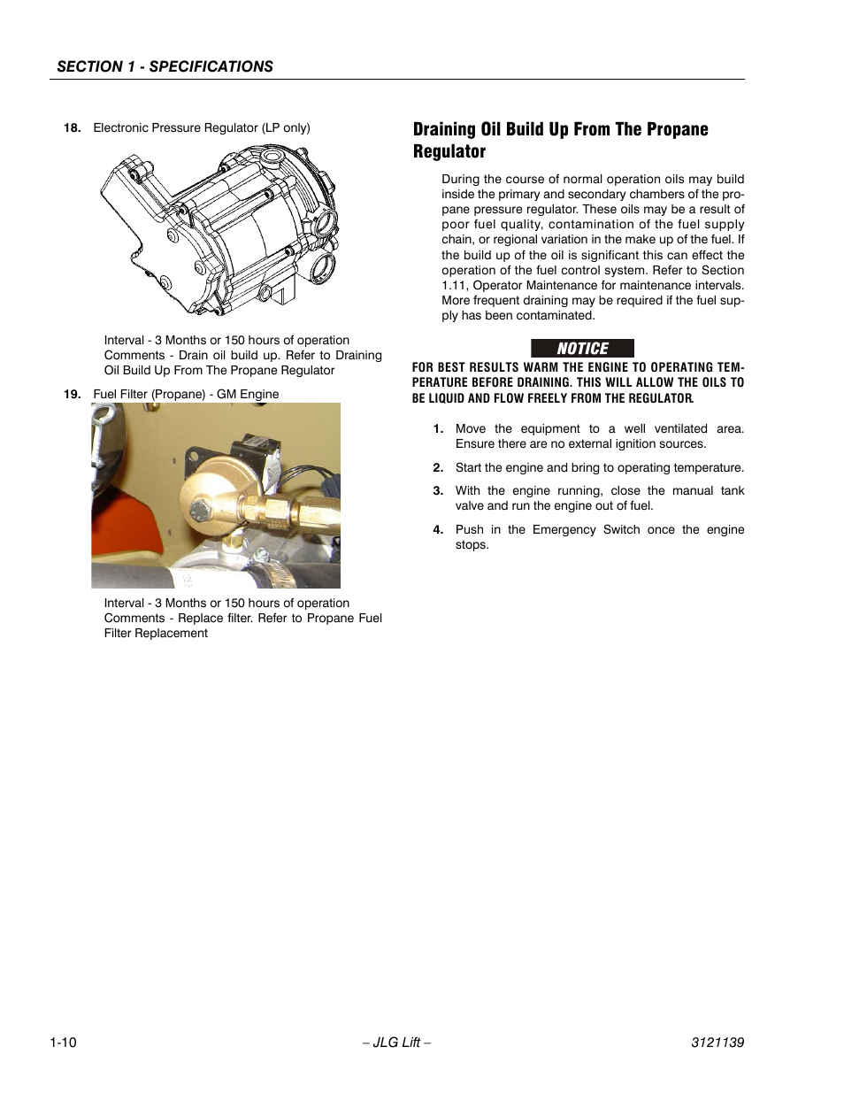 Draining oil build up from the propane regulator | JLG 800S Service Manual User Manual | Page 26 / 372