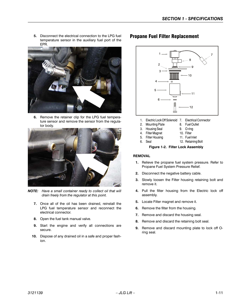 Propane fuel filter replacement | JLG 800S Service Manual User Manual | Page 27 / 372