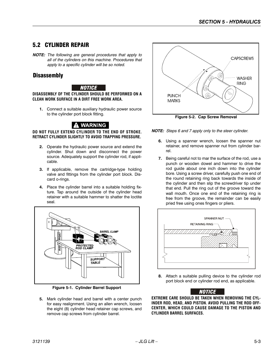 2 cylinder repair, Disassembly, Cylinder repair -3 | Disassembly -3, Cylinder barrel support -3, Cap screw removal -3 | JLG 800S Service Manual User Manual | Page 273 / 372