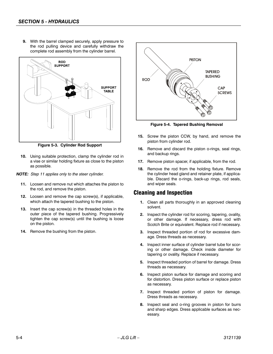 Cleaning and inspection, Cleaning and inspection -4, Cylinder rod support -4 | Tapered bushing removal -4 | JLG 800S Service Manual User Manual | Page 274 / 372