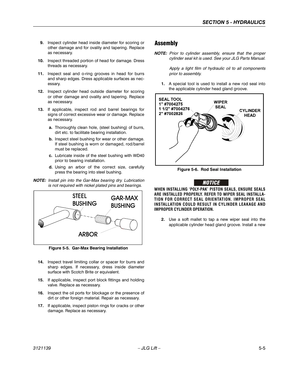 Assembly, Assembly -5, Gar-max bearing installation -5 | Rod seal installation -5 | JLG 800S Service Manual User Manual | Page 275 / 372