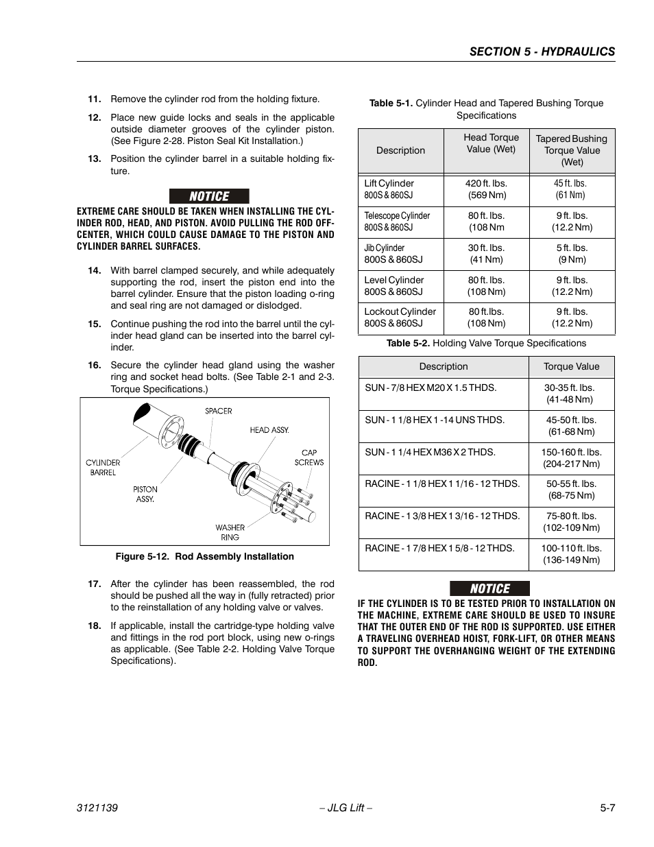 Rod assembly installation -7, Holding valve torque specifications -7 | JLG 800S Service Manual User Manual | Page 277 / 372