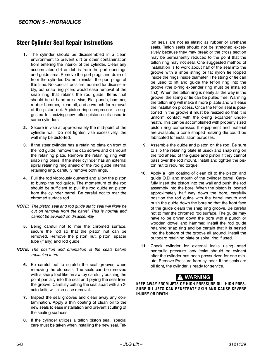Steer cylinder seal repair instructions, Steer cylinder seal repair instructions -8 | JLG 800S Service Manual User Manual | Page 278 / 372