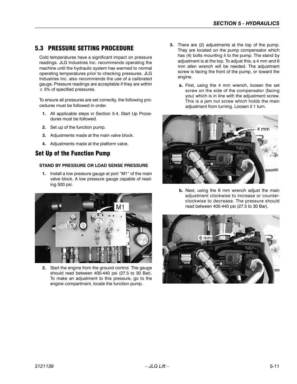 3 pressure setting procedure, Set up of the function pump, Pressure setting procedure -11 | Set up of the function pump -11 | JLG 800S Service Manual User Manual | Page 281 / 372