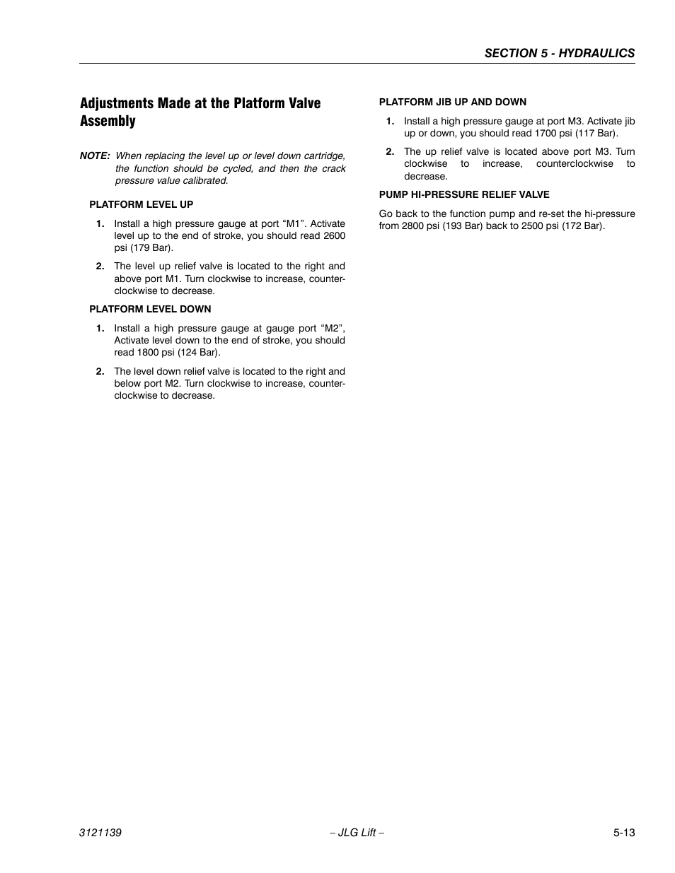 Adjustments made at the platform valve assembly | JLG 800S Service Manual User Manual | Page 283 / 372