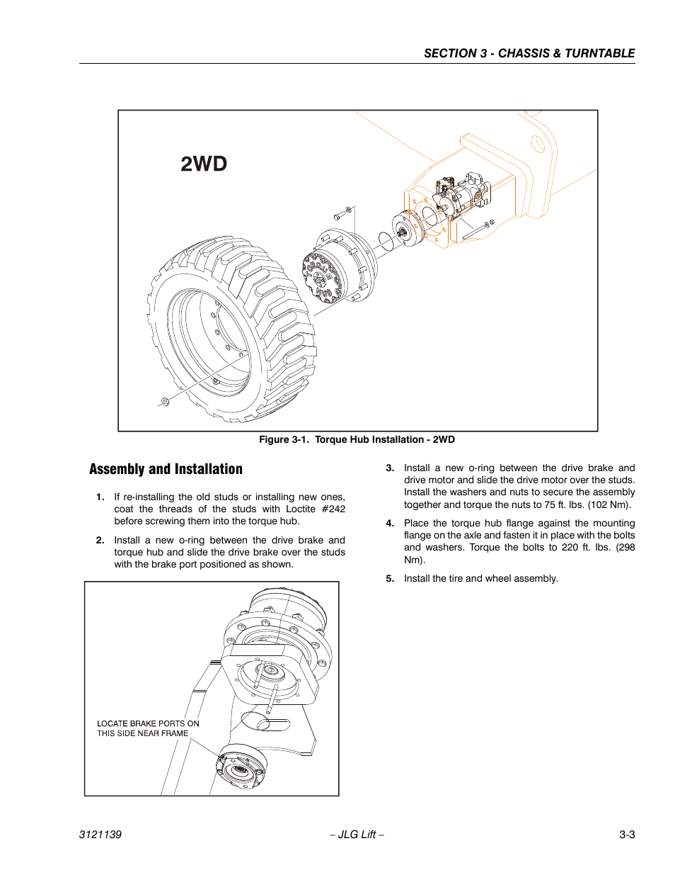 Assembly and installation, Assembly and installation -3, Torque hub installation - 2wd -3 | JLG 800S Service Manual User Manual | Page 49 / 372