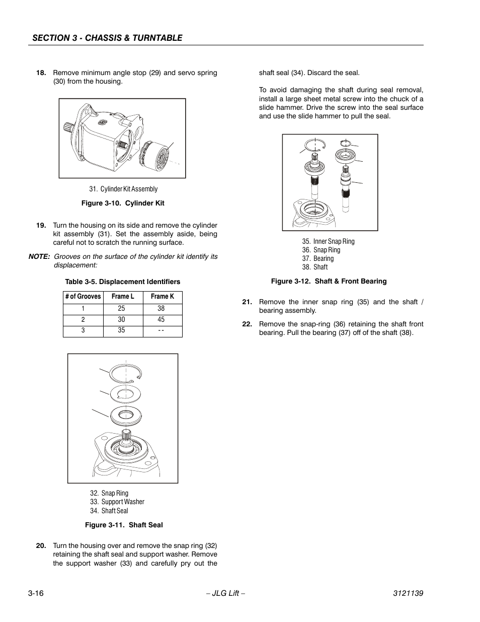 Cylinder kit -16, Shaft seal -16, Shaft & front bearing -16 | Displacement identifiers -16 | JLG 800S Service Manual User Manual | Page 62 / 372