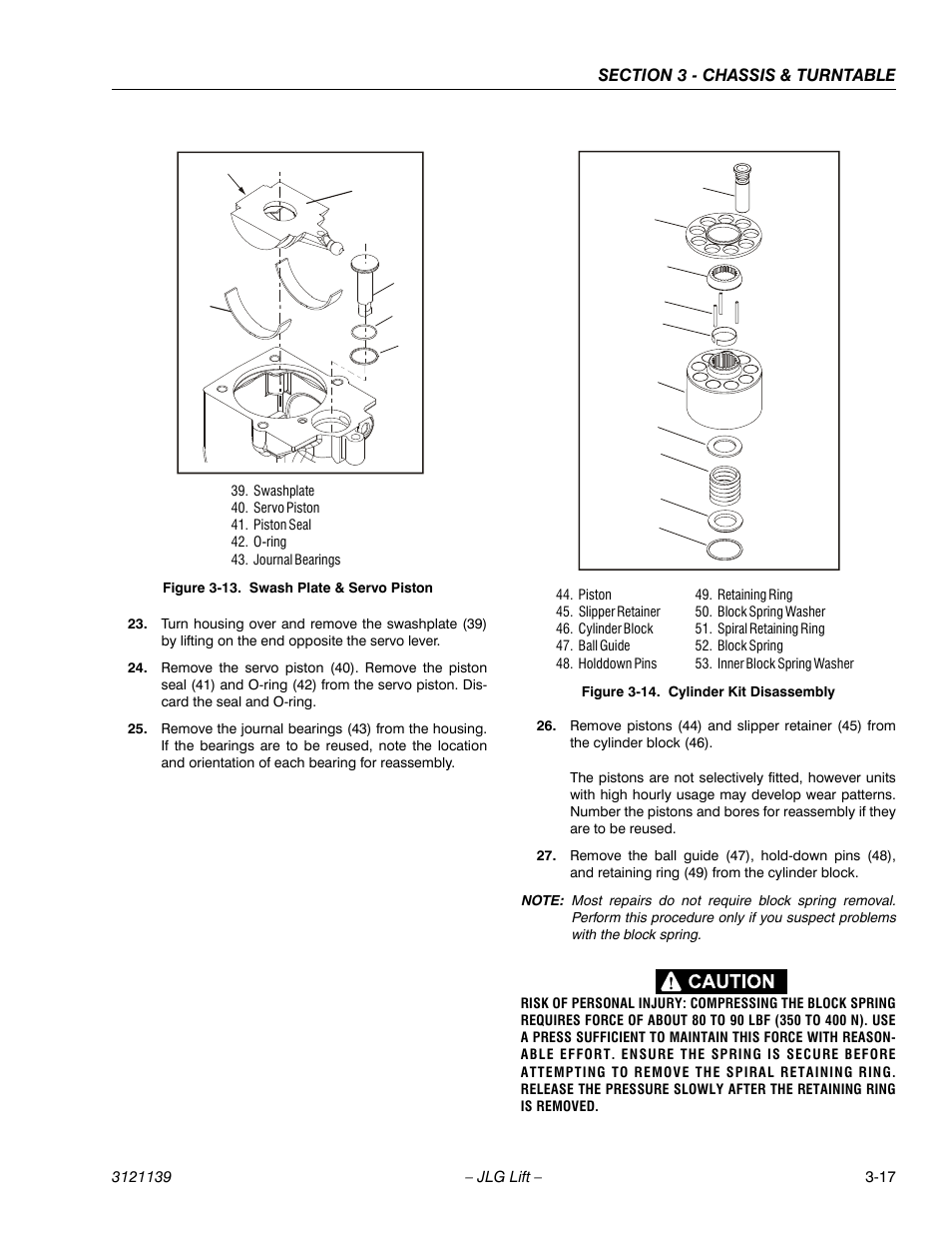 Swash plate & servo piston -17, Cylinder kit disassembly -17 | JLG 800S Service Manual User Manual | Page 63 / 372