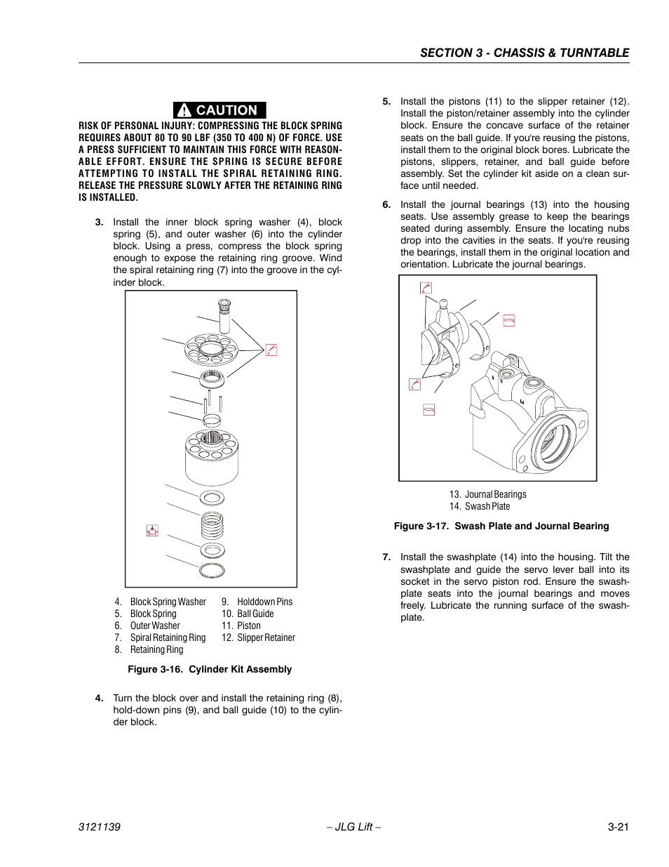 Cylinder kit assembly -21, Swash plate and journal bearing -21 | JLG 800S Service Manual User Manual | Page 67 / 372