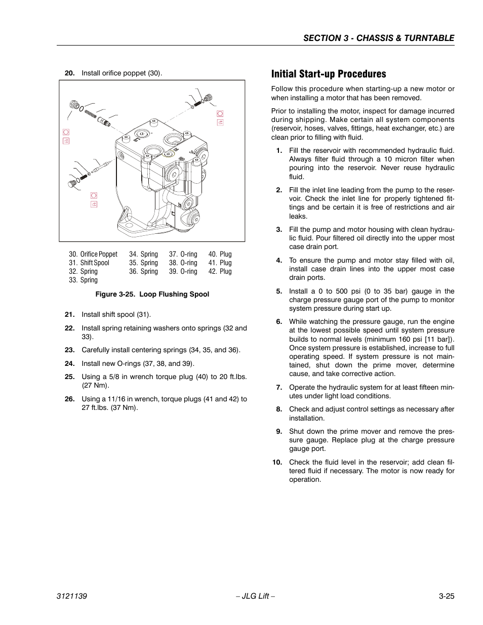 Initial start-up procedures, Initial start-up procedures -25, Loop flushing spool -25 | JLG 800S Service Manual User Manual | Page 71 / 372