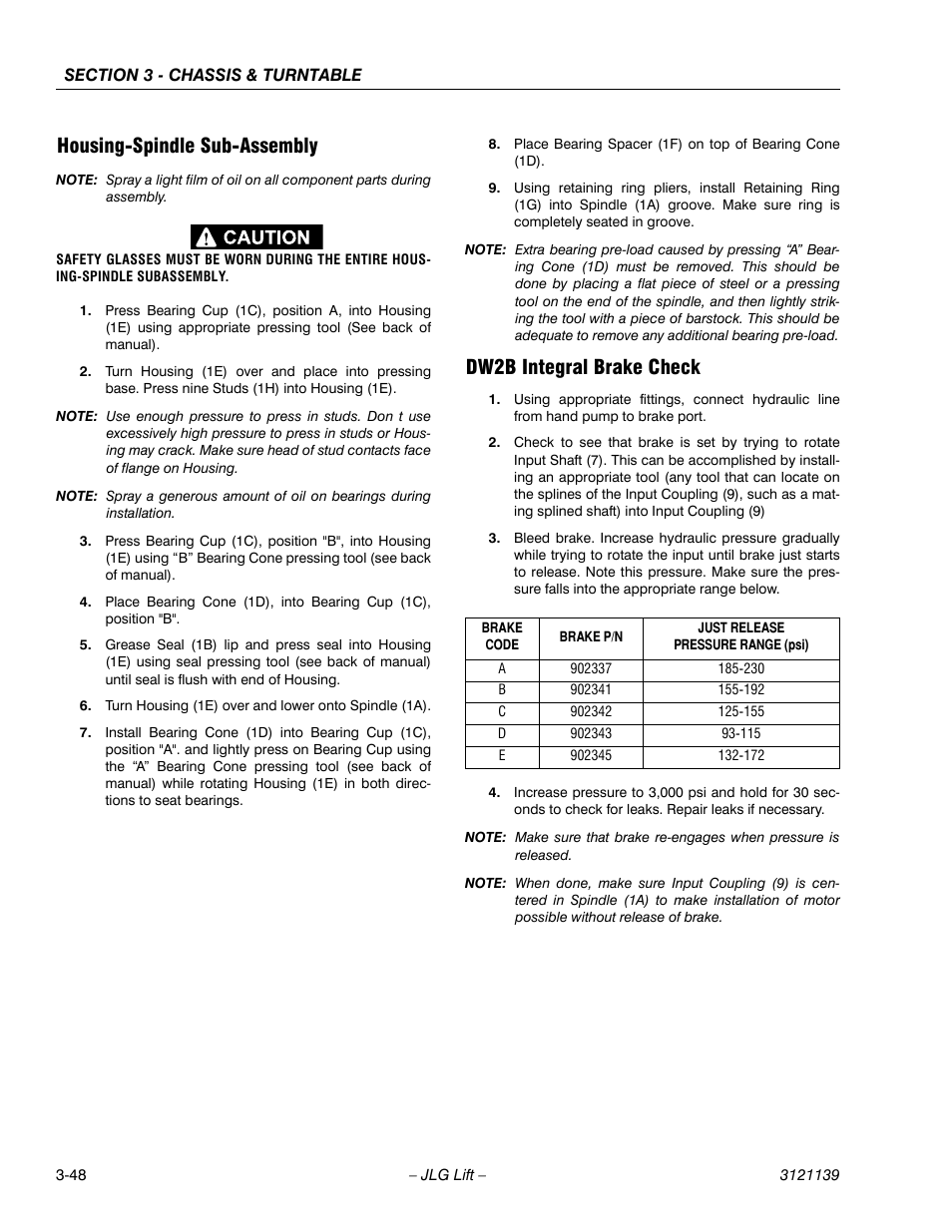 Housing-spindle sub-assembly, Dw2b integral brake check | JLG 800S Service Manual User Manual | Page 94 / 372