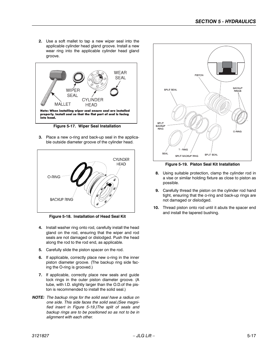 Wiper seal installation -17, Installation of head seal kit -17, Piston seal kit installation -17 | JLG M400 Service Manual Service Manual User Manual | Page 171 / 258