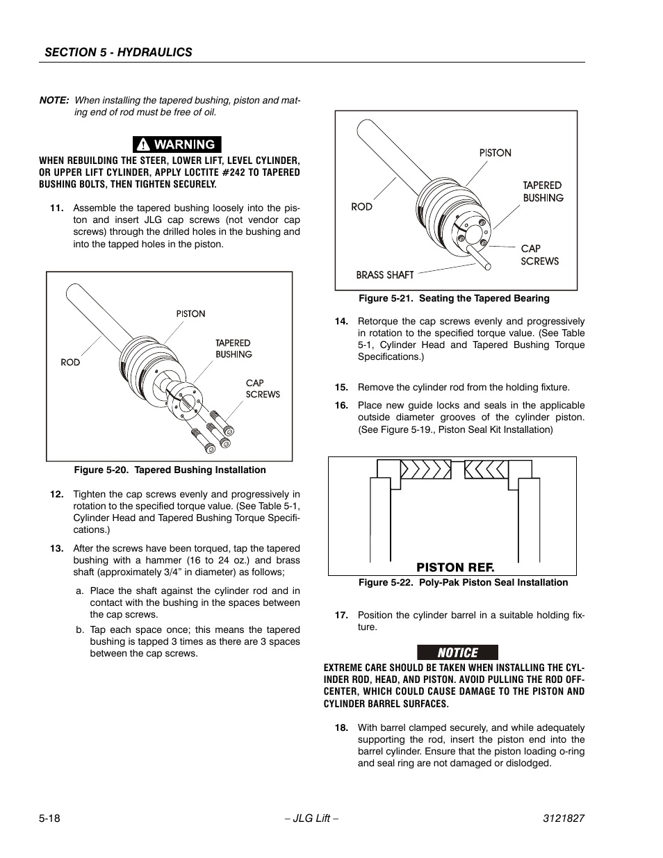 Tapered bushing installation -18, Seating the tapered bearing -18, Poly-pak piston seal installation -18 | JLG M400 Service Manual Service Manual User Manual | Page 172 / 258