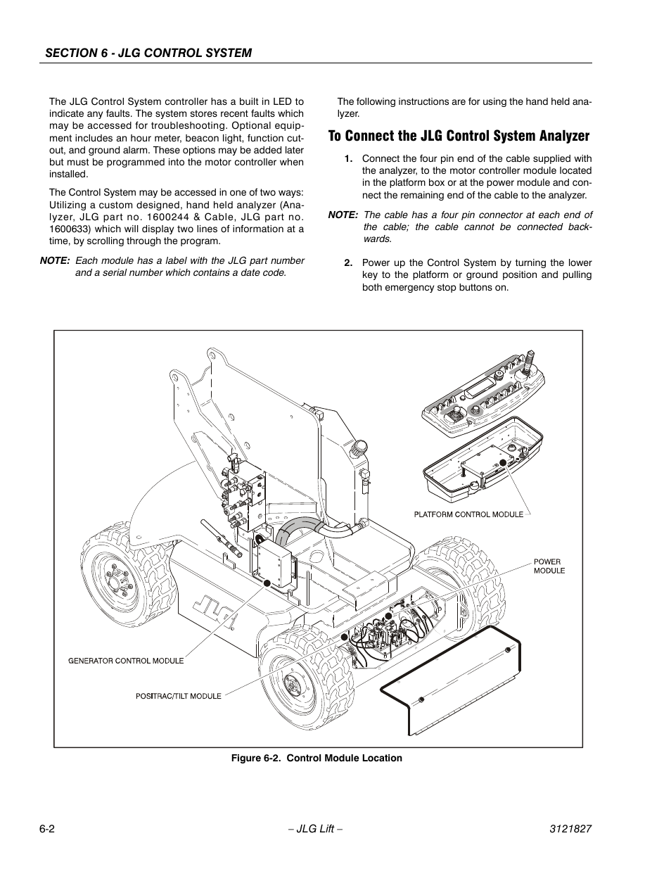 To connect the jlg control system analyzer, To connect the jlg control system analyzer -2, Control module location -2 | JLG M400 Service Manual Service Manual User Manual | Page 182 / 258