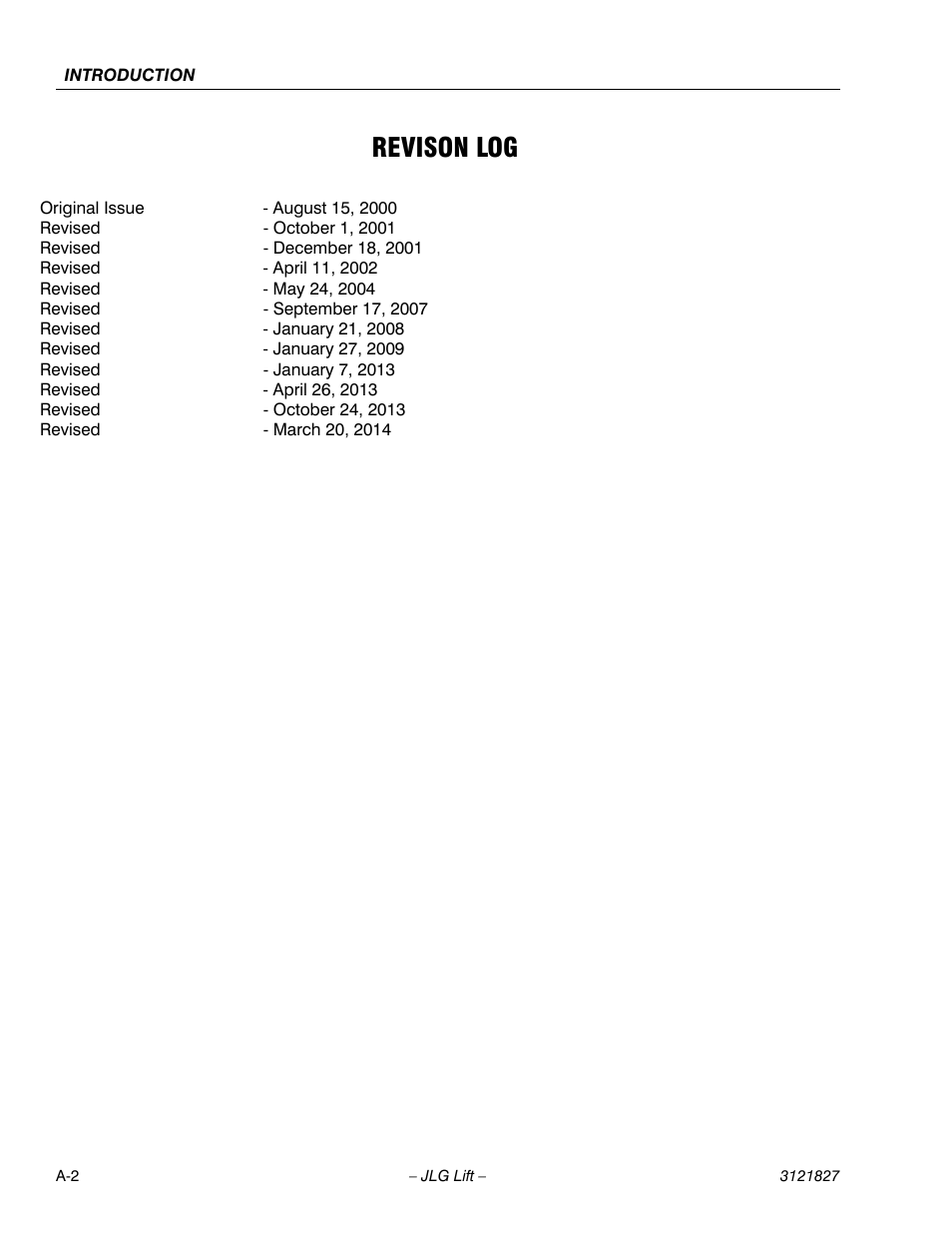 Revison log | JLG M400 Service Manual Service Manual User Manual | Page 4 / 258