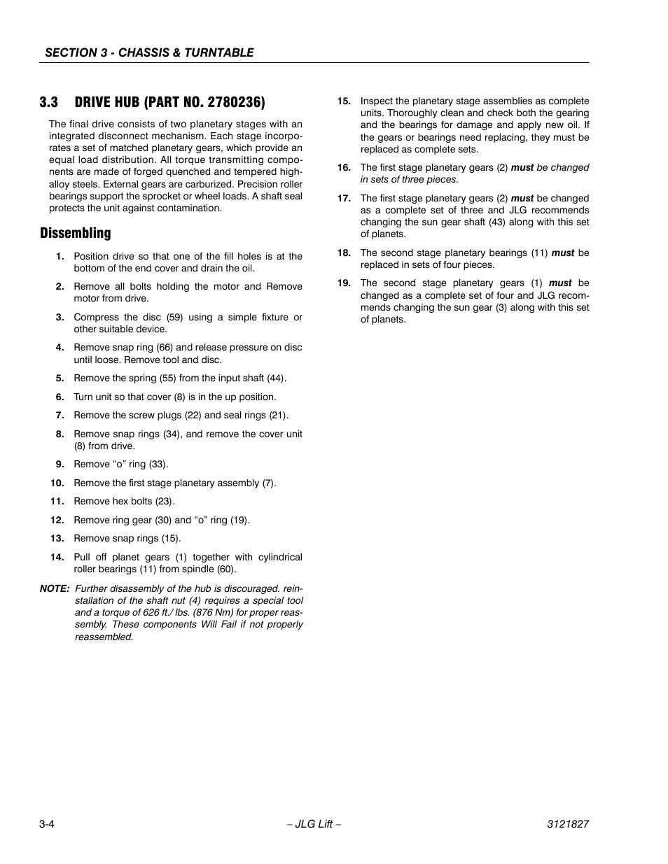 3 drive hub (part no. 2780236), Dissembling, Drive hub (part no. 2780236) -4 | Dissembling -4 | JLG M400 Service Manual Service Manual User Manual | Page 46 / 258