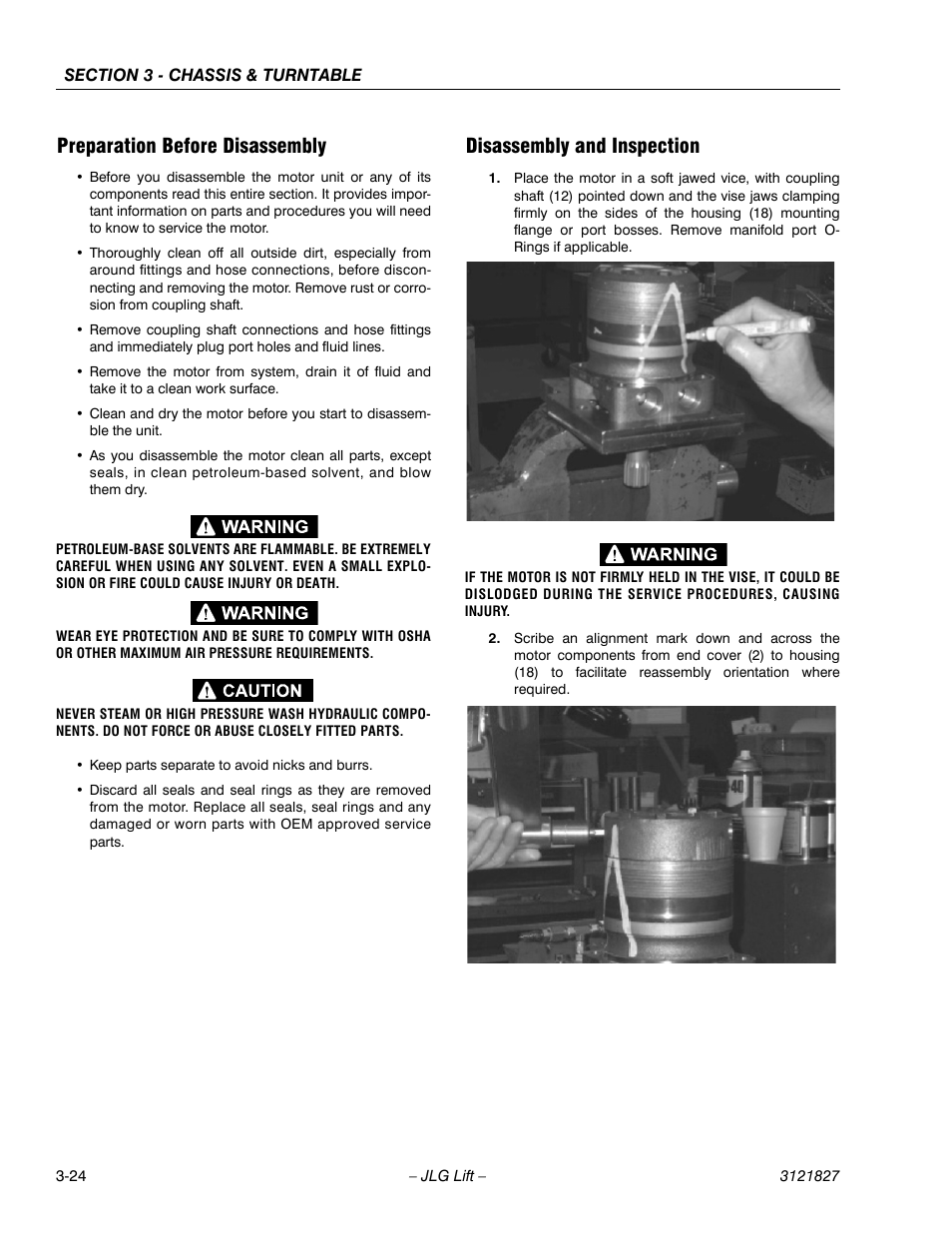 Preparation before disassembly, Disassembly and inspection | JLG M400 Service Manual Service Manual User Manual | Page 66 / 258