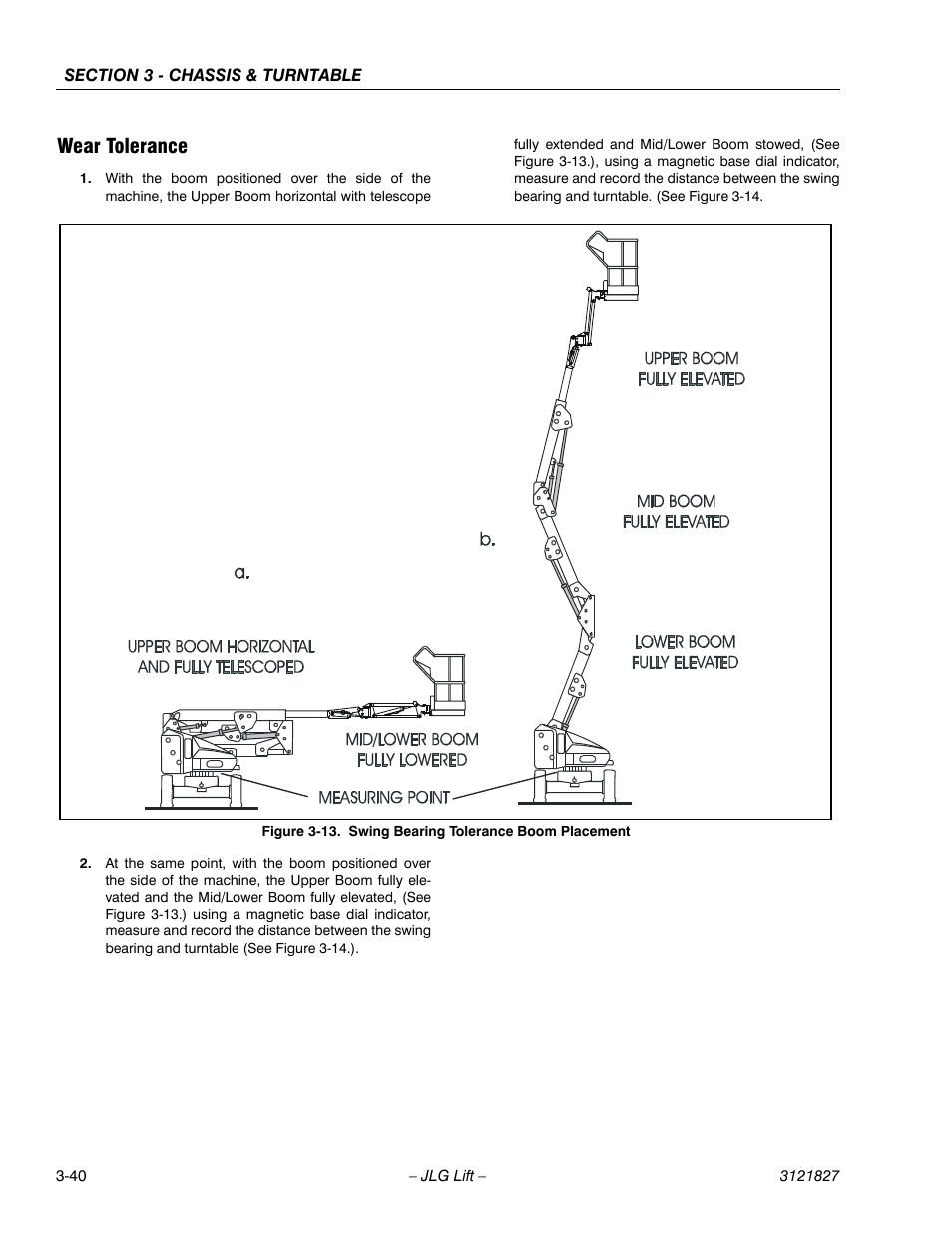 Wear tolerance, Wear tolerance -40, Swing bearing tolerance boom placement -40 | JLG M400 Service Manual Service Manual User Manual | Page 82 / 258