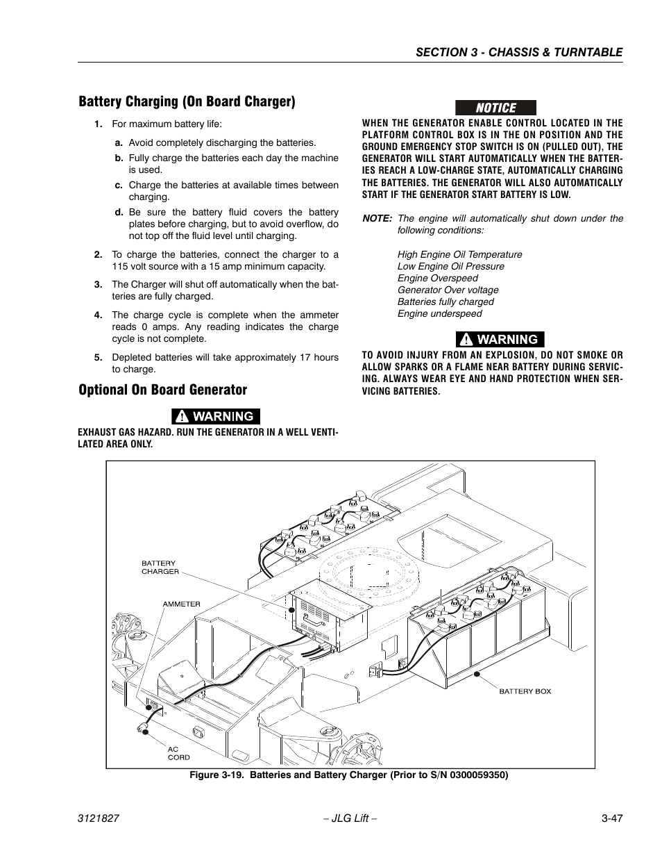 Battery charging (on board charger), Optional on board generator | JLG M400 Service Manual Service Manual User Manual | Page 89 / 258