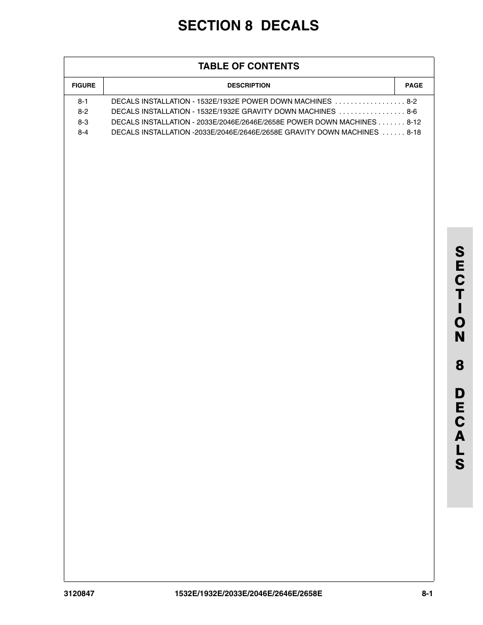 Section 8 decals, Section 8 - decals -1 | JLG 2658E Parts Manual User Manual | Page 209 / 244