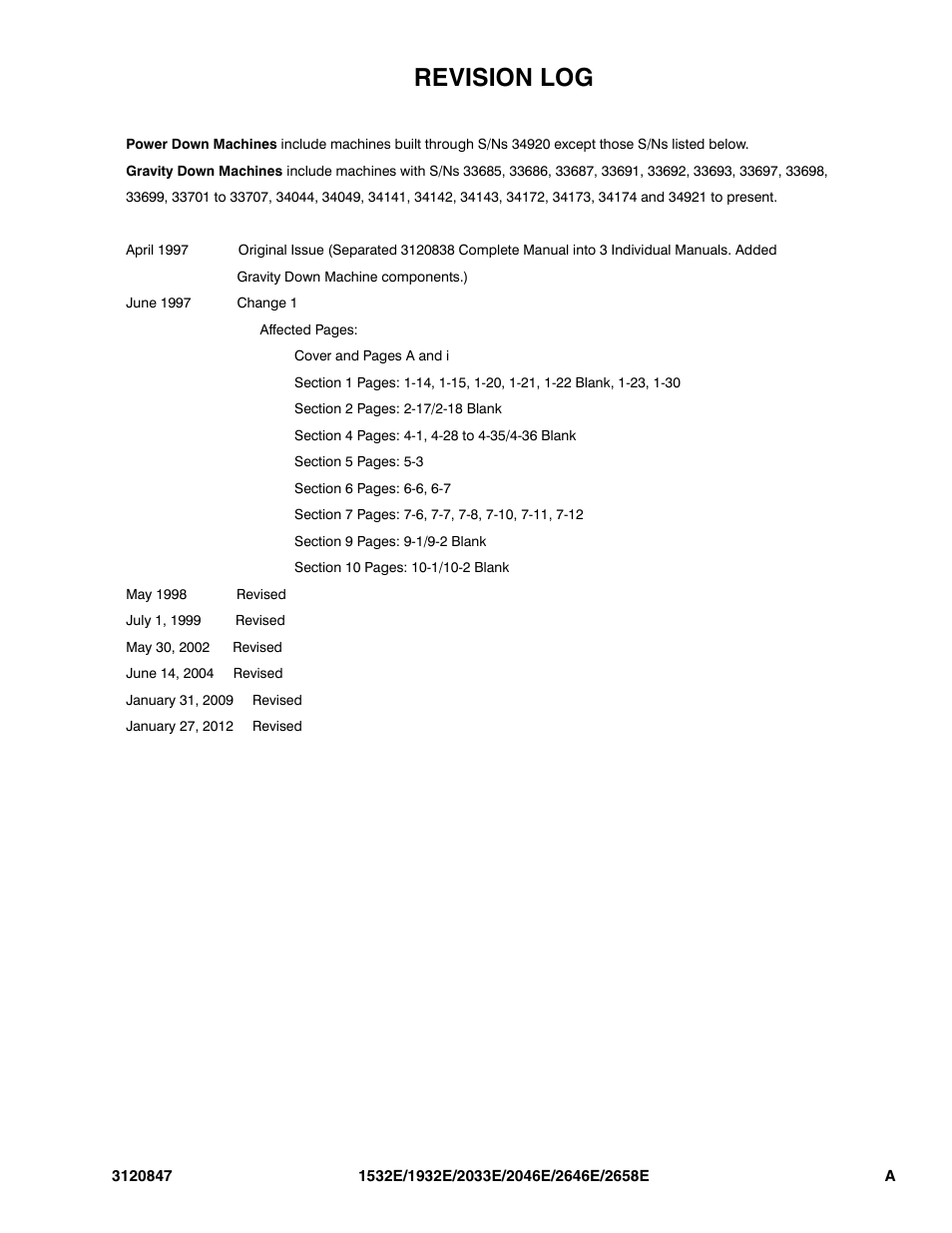 Revision log | JLG 2658E Parts Manual User Manual | Page 3 / 244
