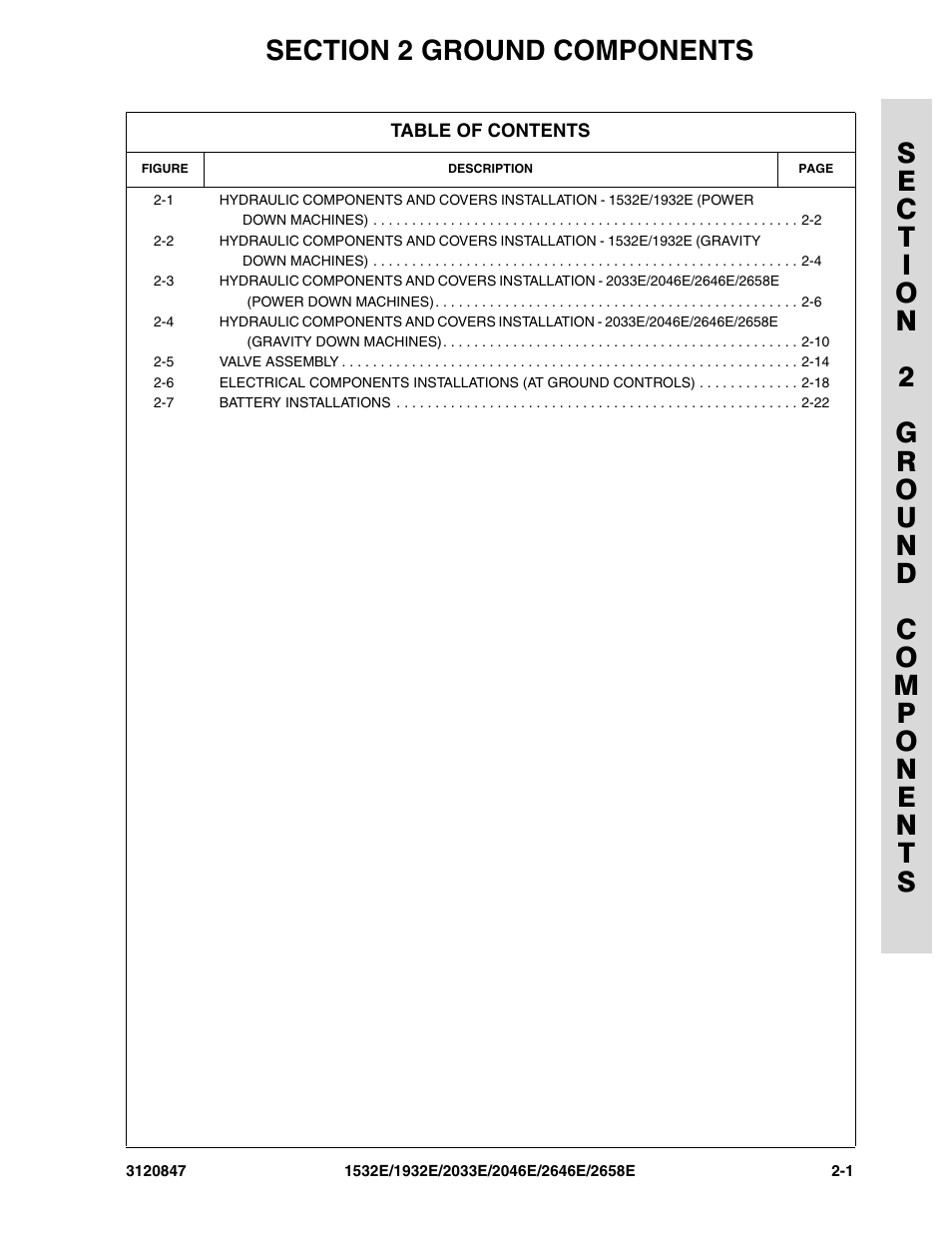 Section 2 ground components, Section 2 - ground components -1 | JLG 2658E Parts Manual User Manual | Page 51 / 244