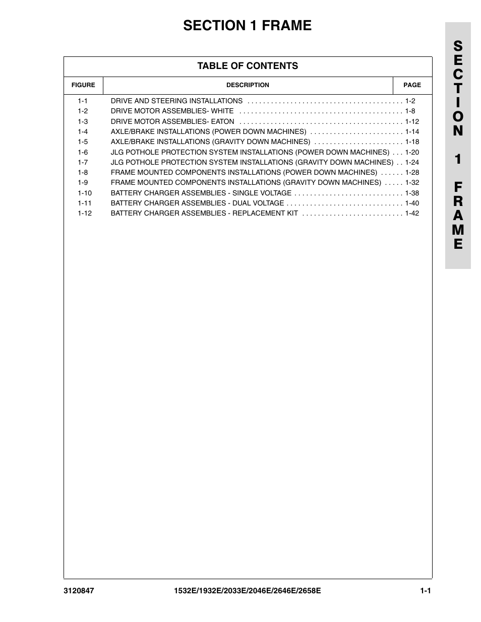 Section 1 frame, Section 1 - frame -1 | JLG 2658E Parts Manual User Manual | Page 7 / 244