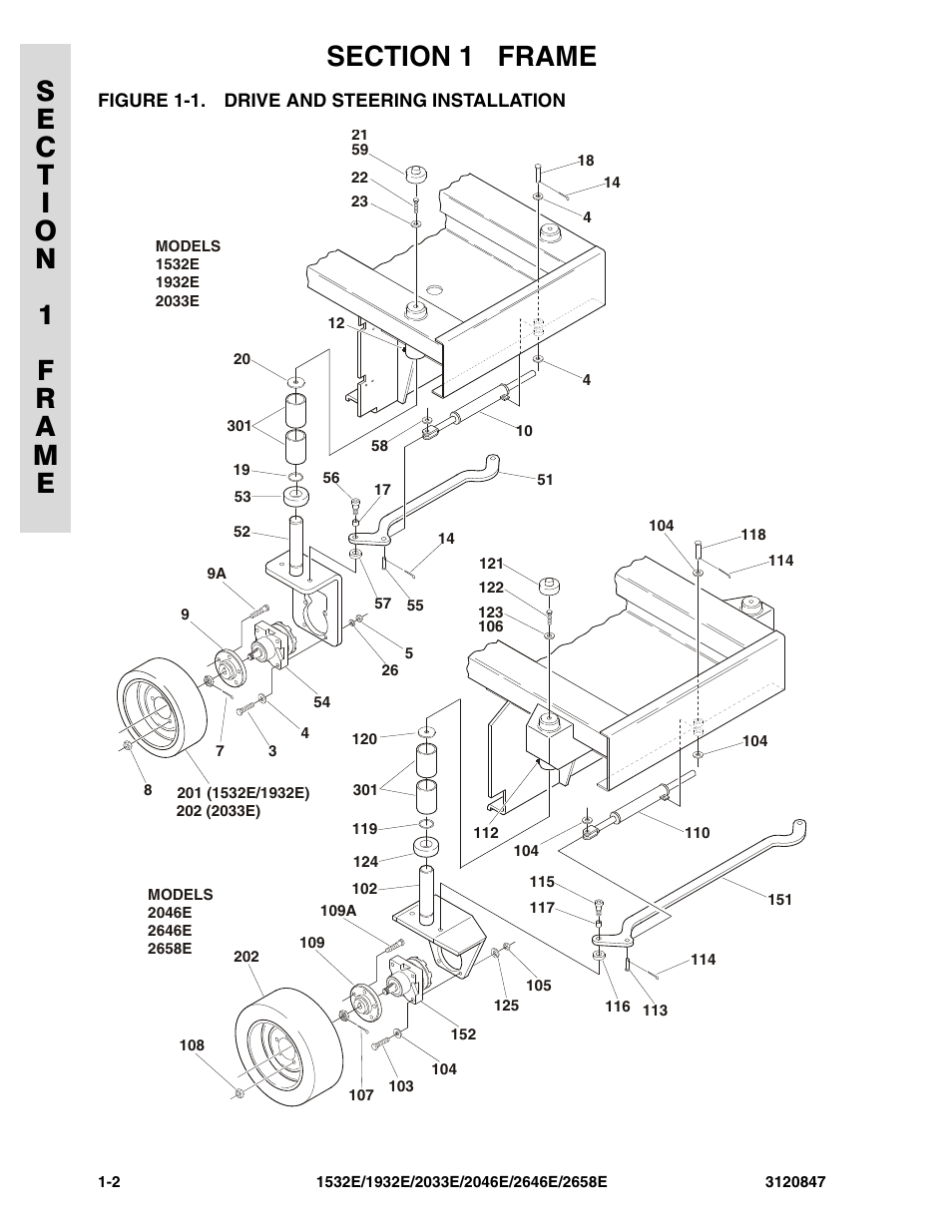 Figure 1-1. drive and steering installation, Drive and steering installation -2 | JLG 2658E Parts Manual User Manual | Page 8 / 244