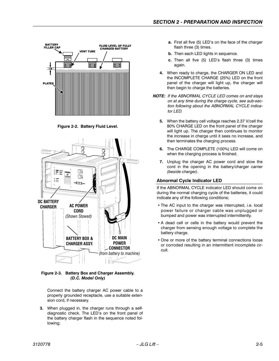 Abnormal cycle indicator led, Abnormal cycle indicator led -5, Battery fluid level -5 | Figure 2-2, Figure 2-2.), Figure 2-3 | JLG 15ELI Operator Manual User Manual | Page 23 / 50