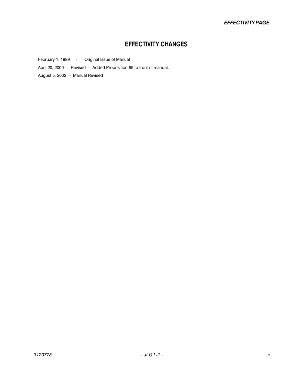 Effectivity changes | JLG 15ELI Operator Manual User Manual | Page 7 / 50
