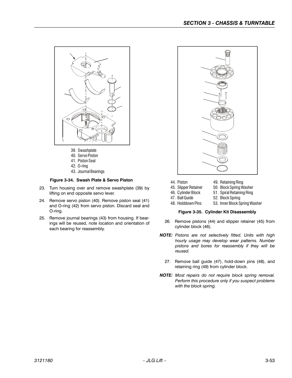 Swash plate & servo piston -53, Cylinder kit disassembly -53 | JLG 450A_AJ Series II Service Manual User Manual | Page 103 / 472