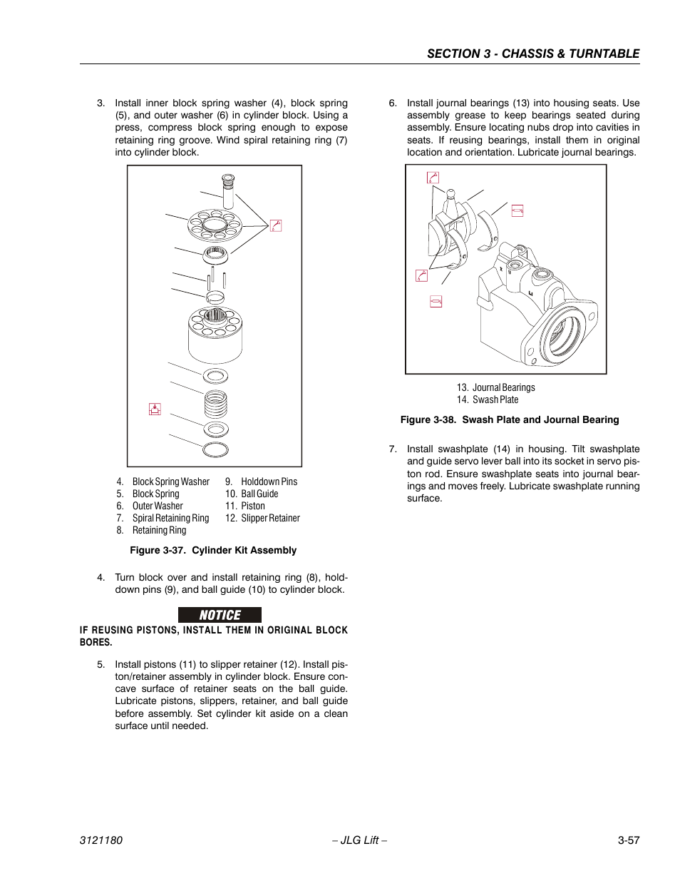 Cylinder kit assembly -57, Swash plate and journal bearing -57 | JLG 450A_AJ Series II Service Manual User Manual | Page 107 / 472