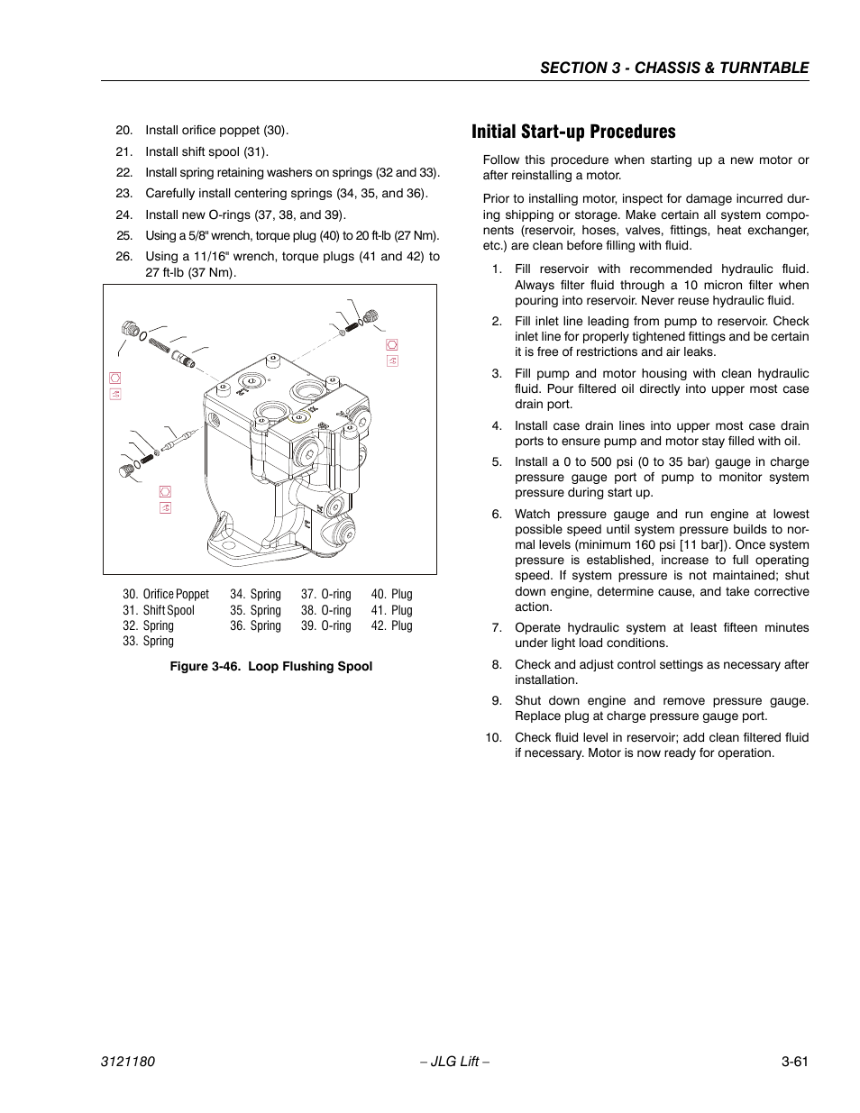Initial start-up procedures, Initial start-up procedures -61, Loop flushing spool -61 | JLG 450A_AJ Series II Service Manual User Manual | Page 111 / 472
