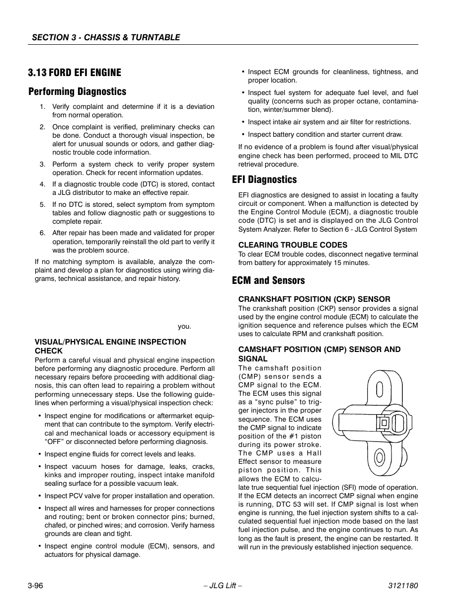 13 ford efi engine, Performing diagnostics, Efi diagnostics | Ecm and sensors, Ford efi engine -96, 13 ford efi engine performing diagnostics | JLG 450A_AJ Series II Service Manual User Manual | Page 146 / 472