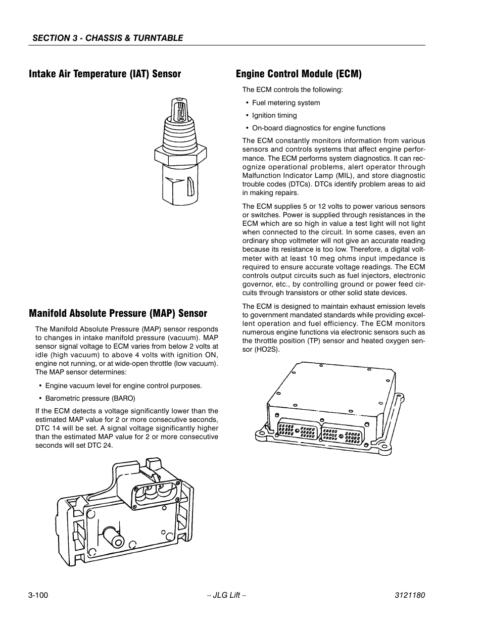 Intake air temperature (iat) sensor, Manifold absolute pressure (map) sensor, Engine control module (ecm) | JLG 450A_AJ Series II Service Manual User Manual | Page 150 / 472