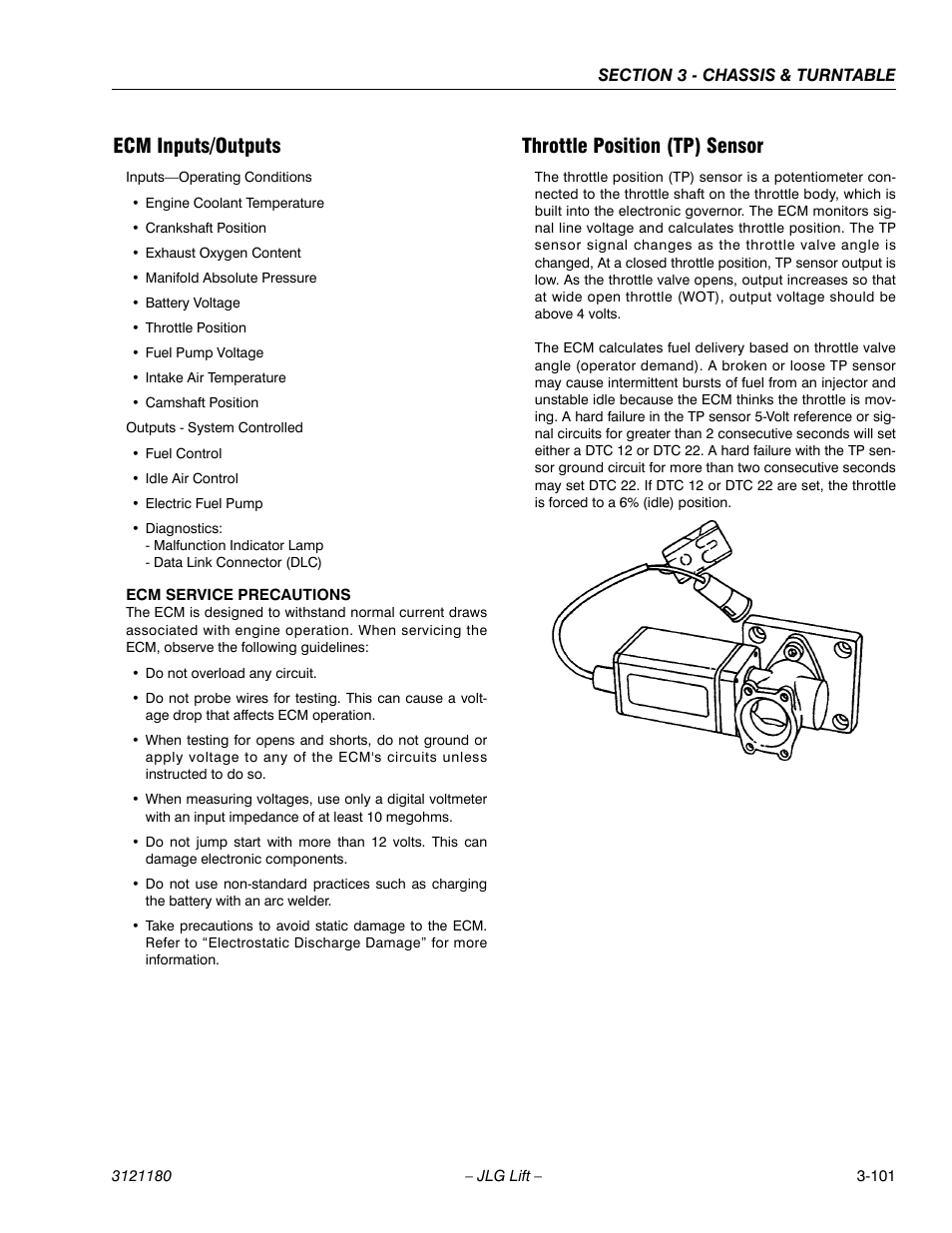 Ecm inputs/outputs, Throttle position (tp) sensor | JLG 450A_AJ Series II Service Manual User Manual | Page 151 / 472