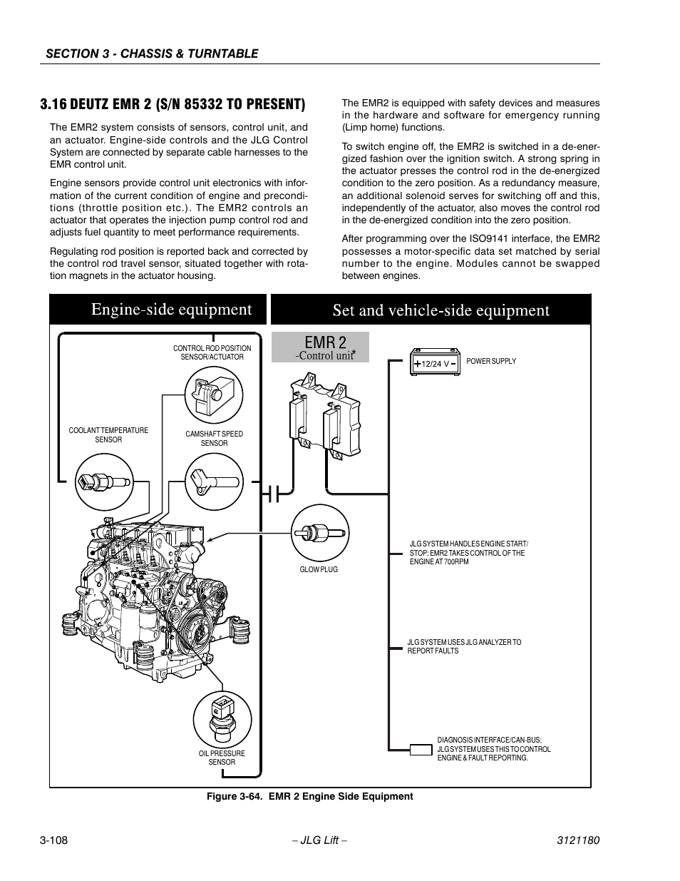 16 deutz emr 2 (s/n 85332 to present), Deutz emr 2 (s/n 85332 to present) -108, Emr 2 engine side equipment -108 | JLG 450A_AJ Series II Service Manual User Manual | Page 158 / 472