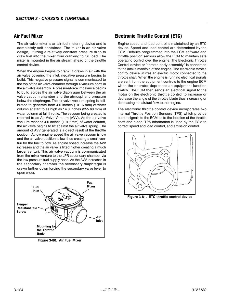 Air fuel mixer, Electronic throttle control (etc), Air fuel mixer -124 | Etc throttle control device -124 | JLG 450A_AJ Series II Service Manual User Manual | Page 174 / 472