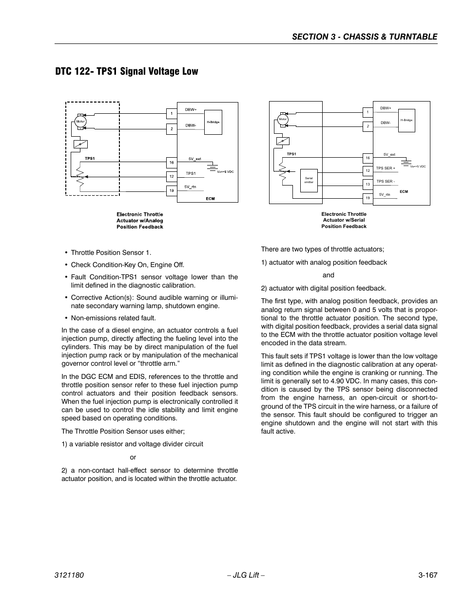Dtc 122- tps1 signal voltage low, Dtc 122- tps1 signal voltage low -167 | JLG 450A_AJ Series II Service Manual User Manual | Page 217 / 472