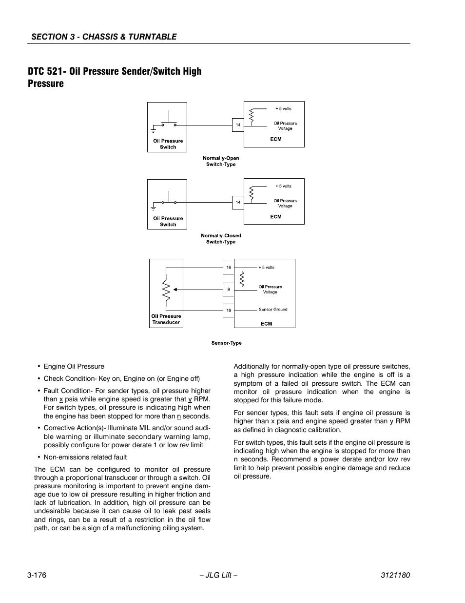 Dtc 521- oil pressure sender/switch high pressure | JLG 450A_AJ Series II Service Manual User Manual | Page 226 / 472