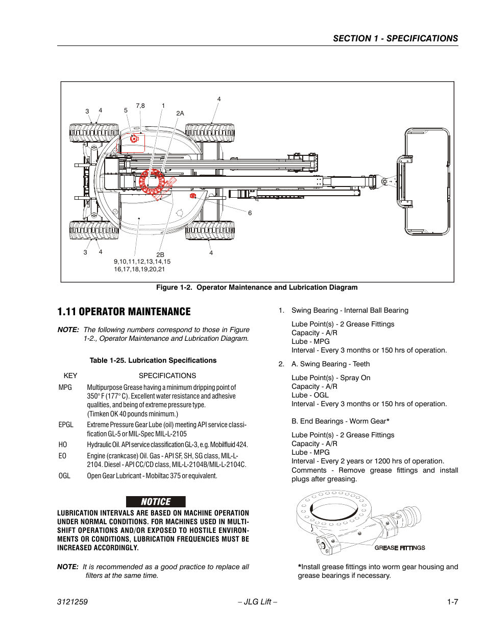 11 operator maintenance, Operator maintenance -7, Operator maintenance and lubrication diagram -7 | Lubrication specifications -7 | JLG 450A_AJ Series II Service Manual User Manual | Page 23 / 472