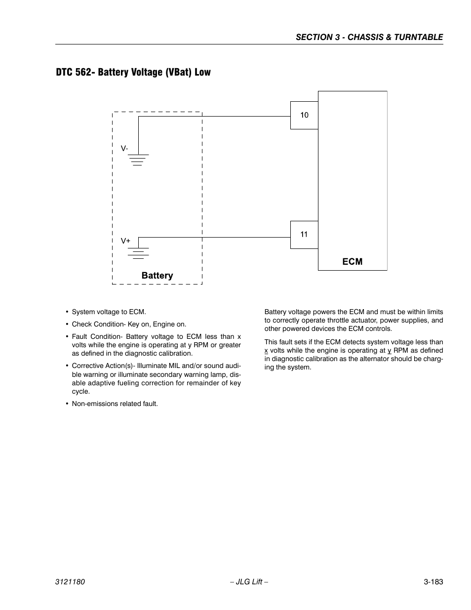 Dtc 562- battery voltage (vbat) low, Dtc 562- battery voltage (vbat) low -183 | JLG 450A_AJ Series II Service Manual User Manual | Page 233 / 472