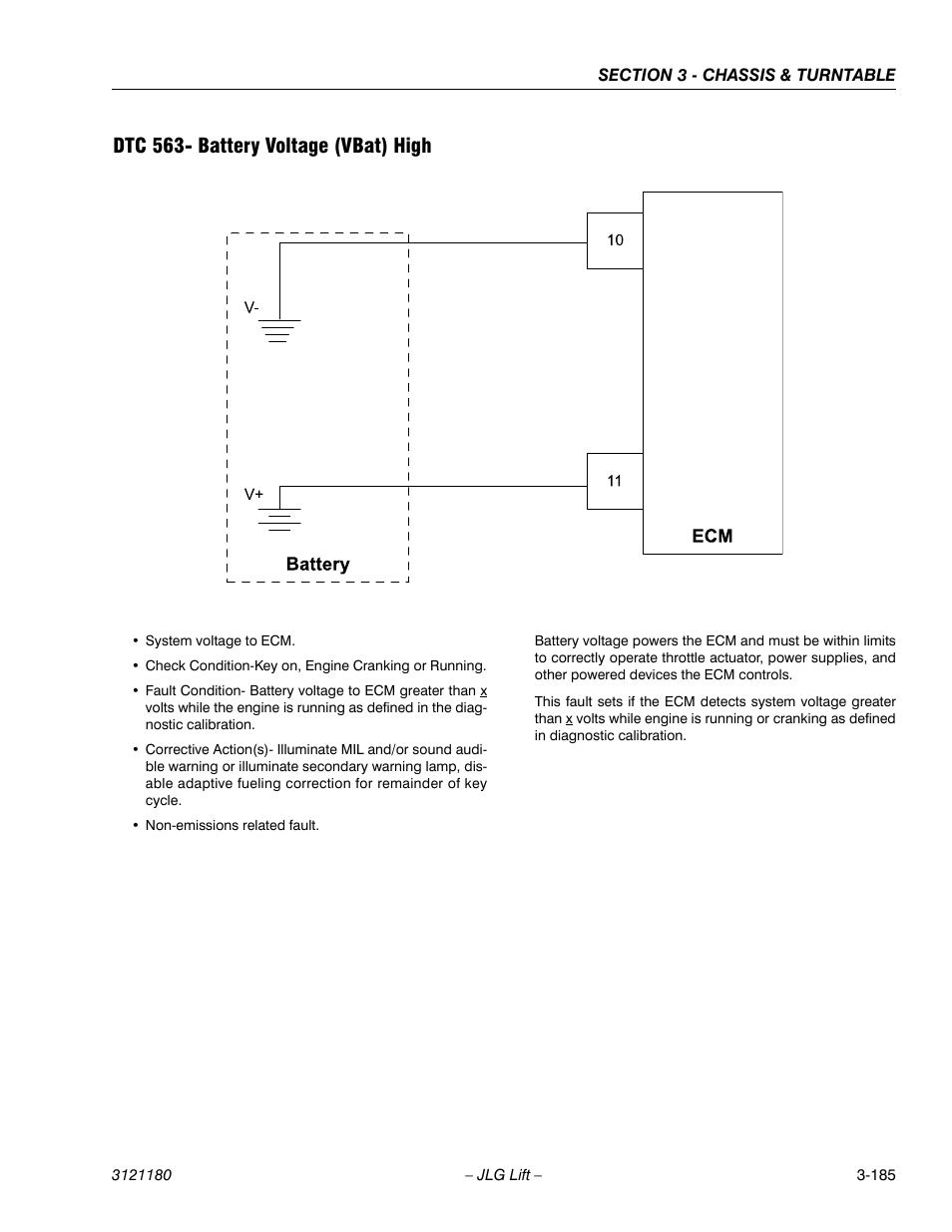 Dtc 563- battery voltage (vbat) high, Dtc 563- battery voltage (vbat) high -185 | JLG 450A_AJ Series II Service Manual User Manual | Page 235 / 472