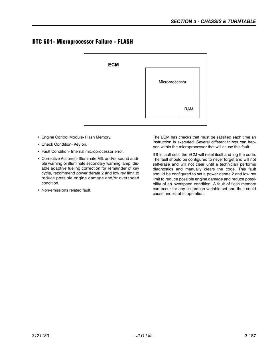 Dtc 601- microprocessor failure - flash, Dtc 601- microprocessor failure - flash -187 | JLG 450A_AJ Series II Service Manual User Manual | Page 237 / 472