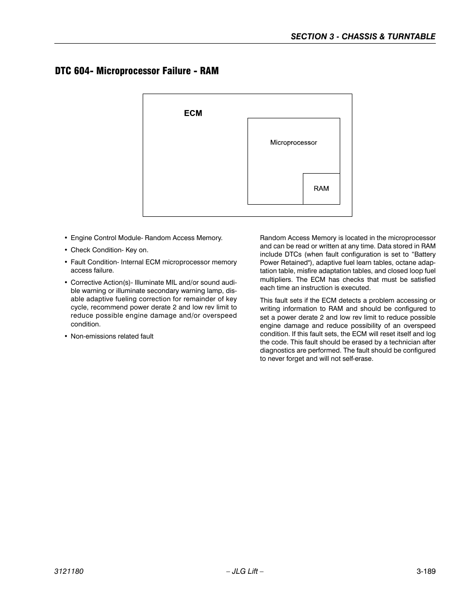 Dtc 604- microprocessor failure - ram, Dtc 604- microprocessor failure - ram -189 | JLG 450A_AJ Series II Service Manual User Manual | Page 239 / 472