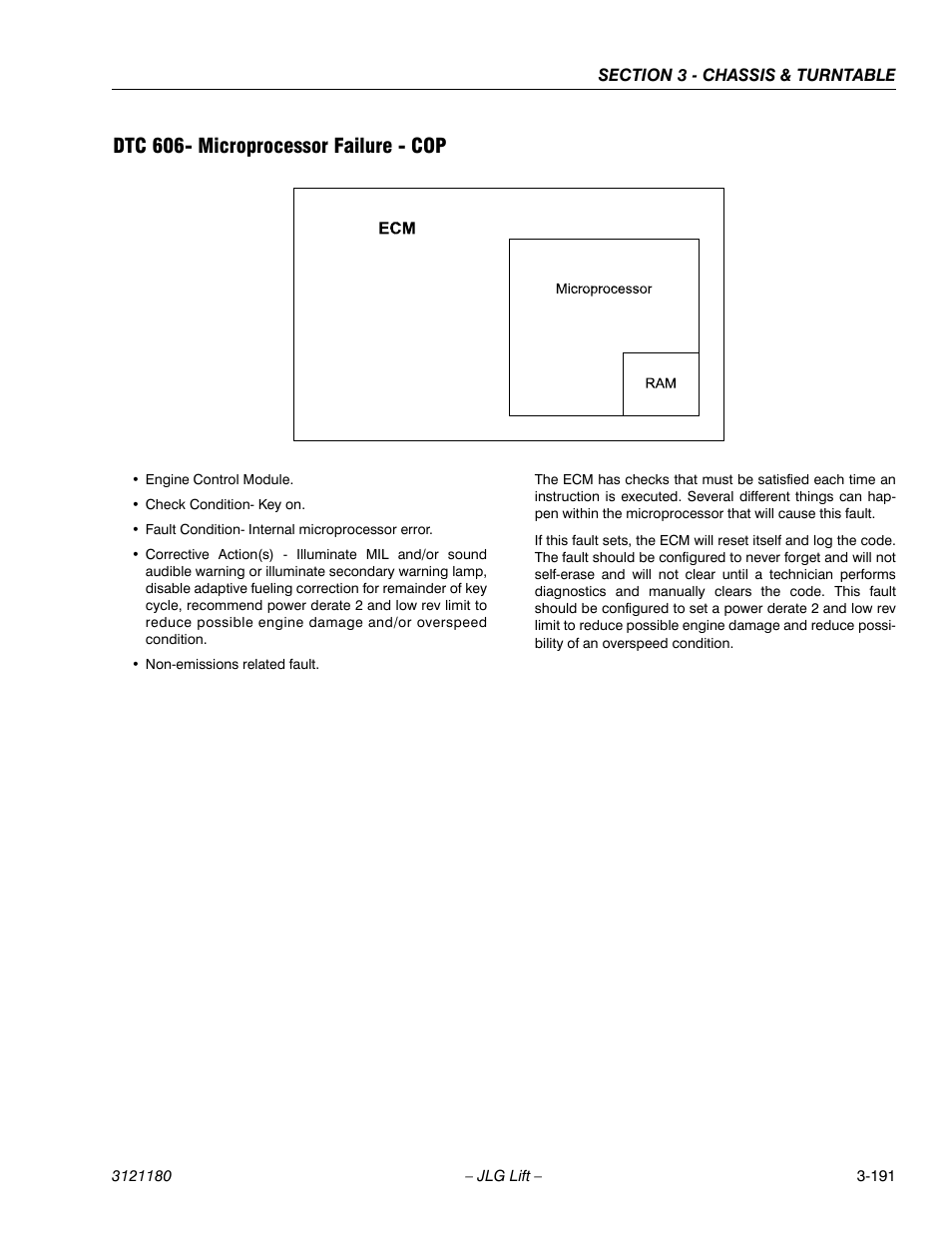 Dtc 606- microprocessor failure - cop, Dtc 606- microprocessor failure - cop -191 | JLG 450A_AJ Series II Service Manual User Manual | Page 241 / 472