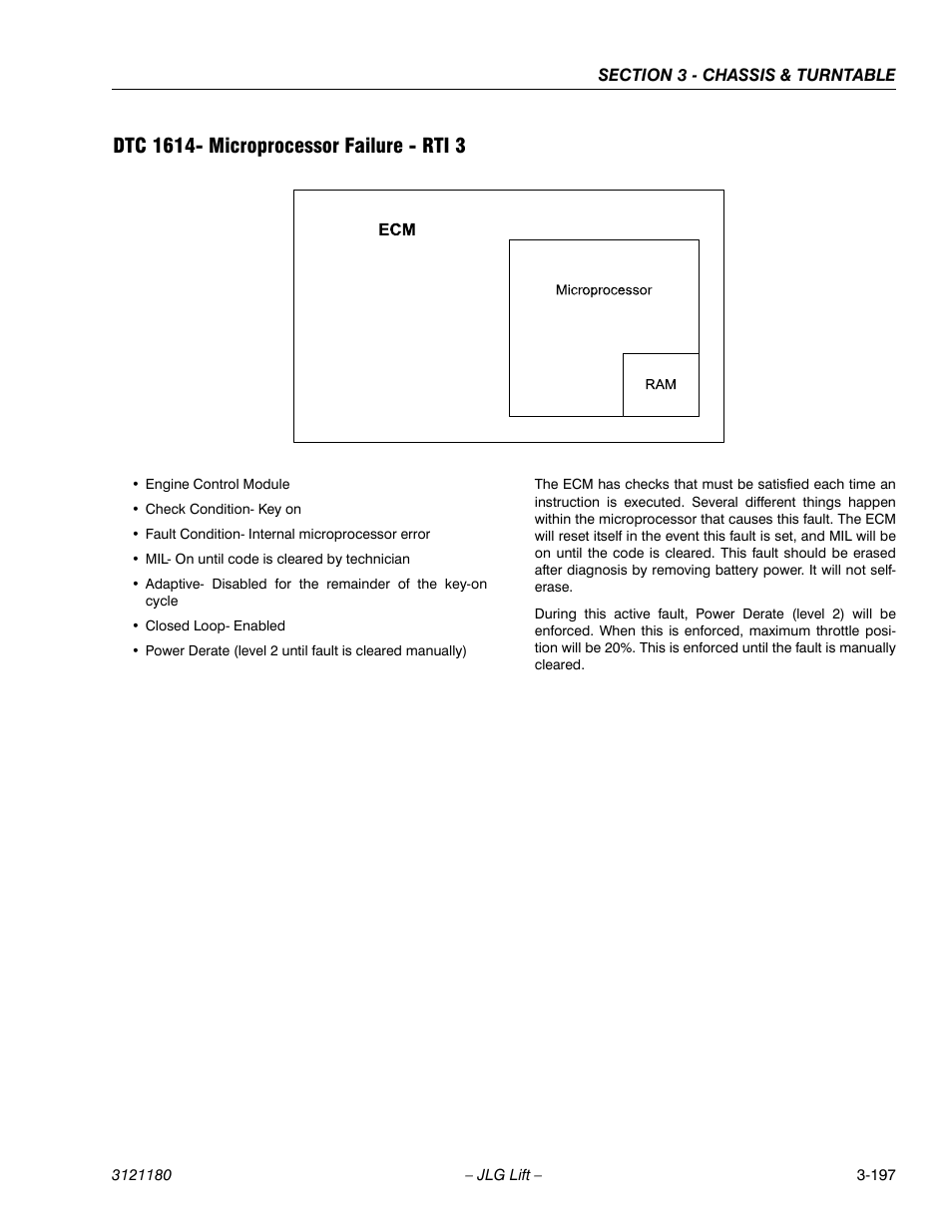 Dtc 1614- microprocessor failure - rti 3, Dtc 1614- microprocessor failure - rti 3 -197 | JLG 450A_AJ Series II Service Manual User Manual | Page 247 / 472