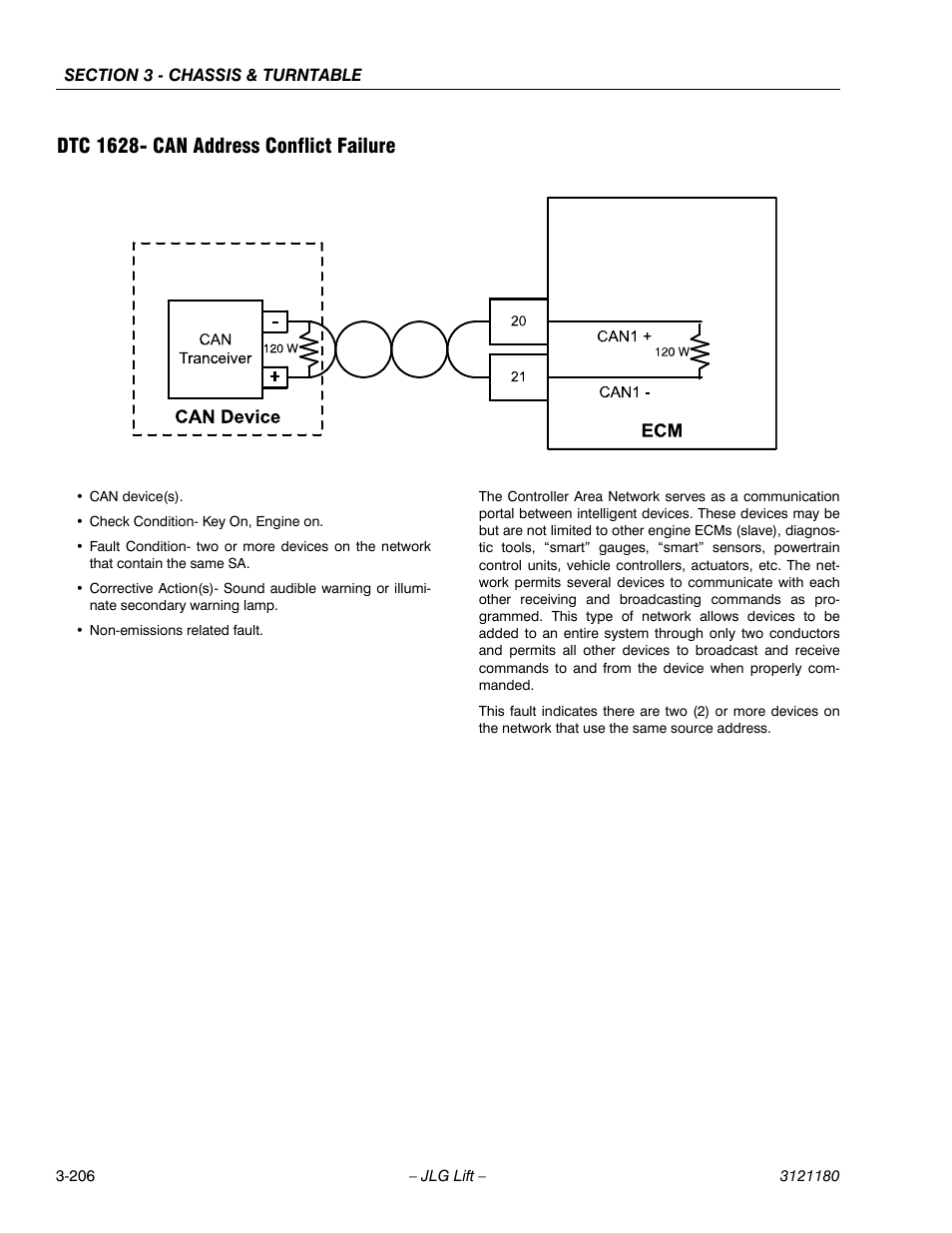 Dtc 1628- can address conflict failure, Dtc 1628- can address conflict failure -206 | JLG 450A_AJ Series II Service Manual User Manual | Page 256 / 472