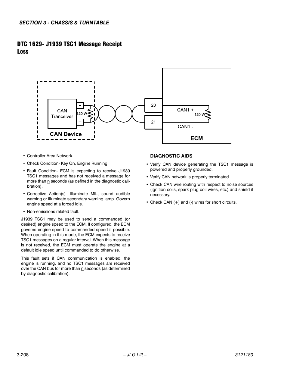 Dtc 1629- j1939 tsc1 message receipt loss, Dtc 1629- j1939 tsc1 message receipt loss -208 | JLG 450A_AJ Series II Service Manual User Manual | Page 258 / 472