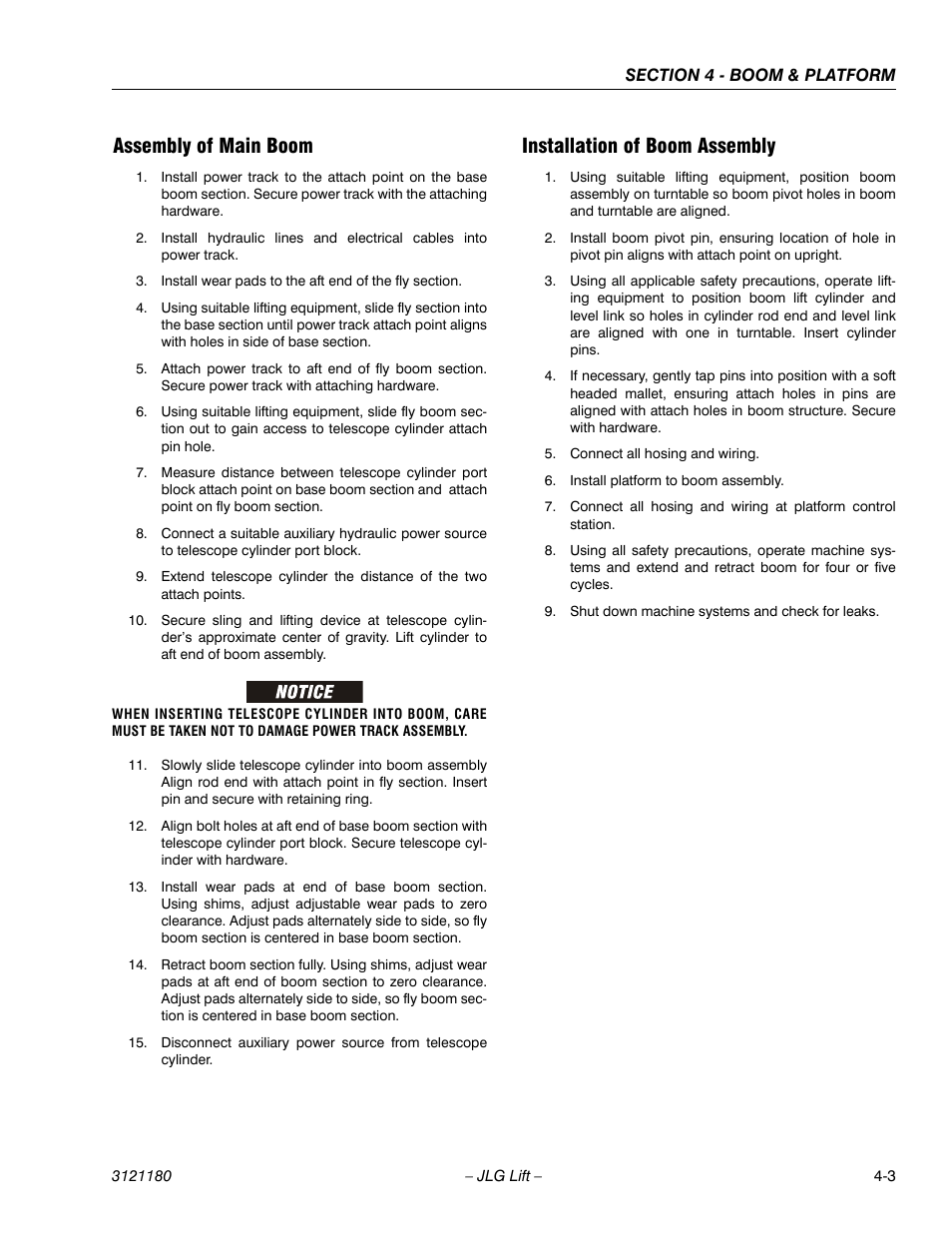 Assembly of main boom, Installation of boom assembly | JLG 450A_AJ Series II Service Manual User Manual | Page 269 / 472